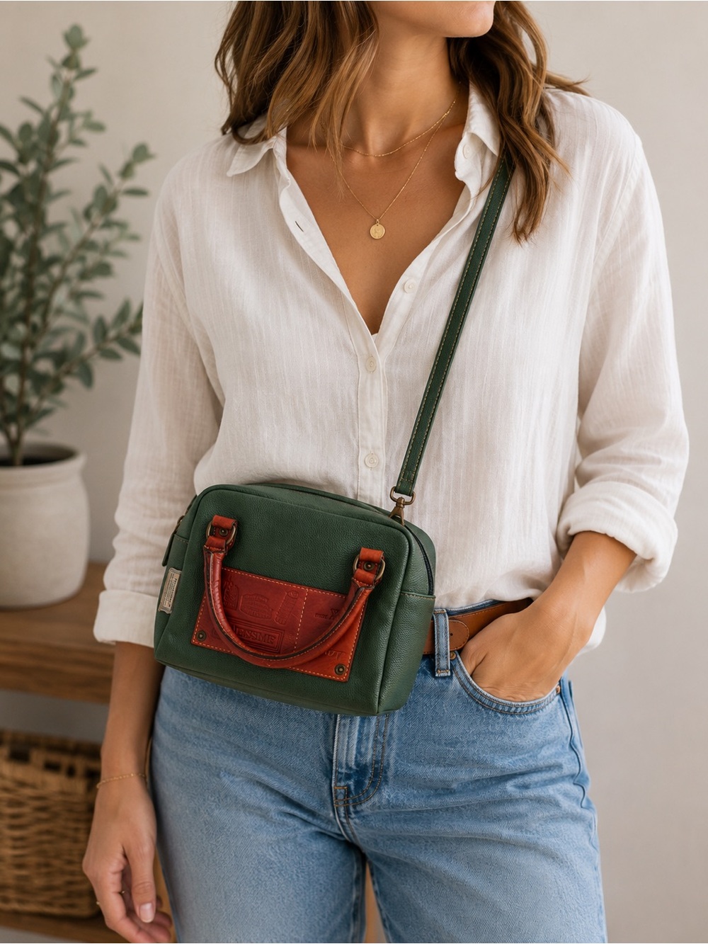 Fendissime Green and cognac Leather Crossbody. Made in Italy. Rare.